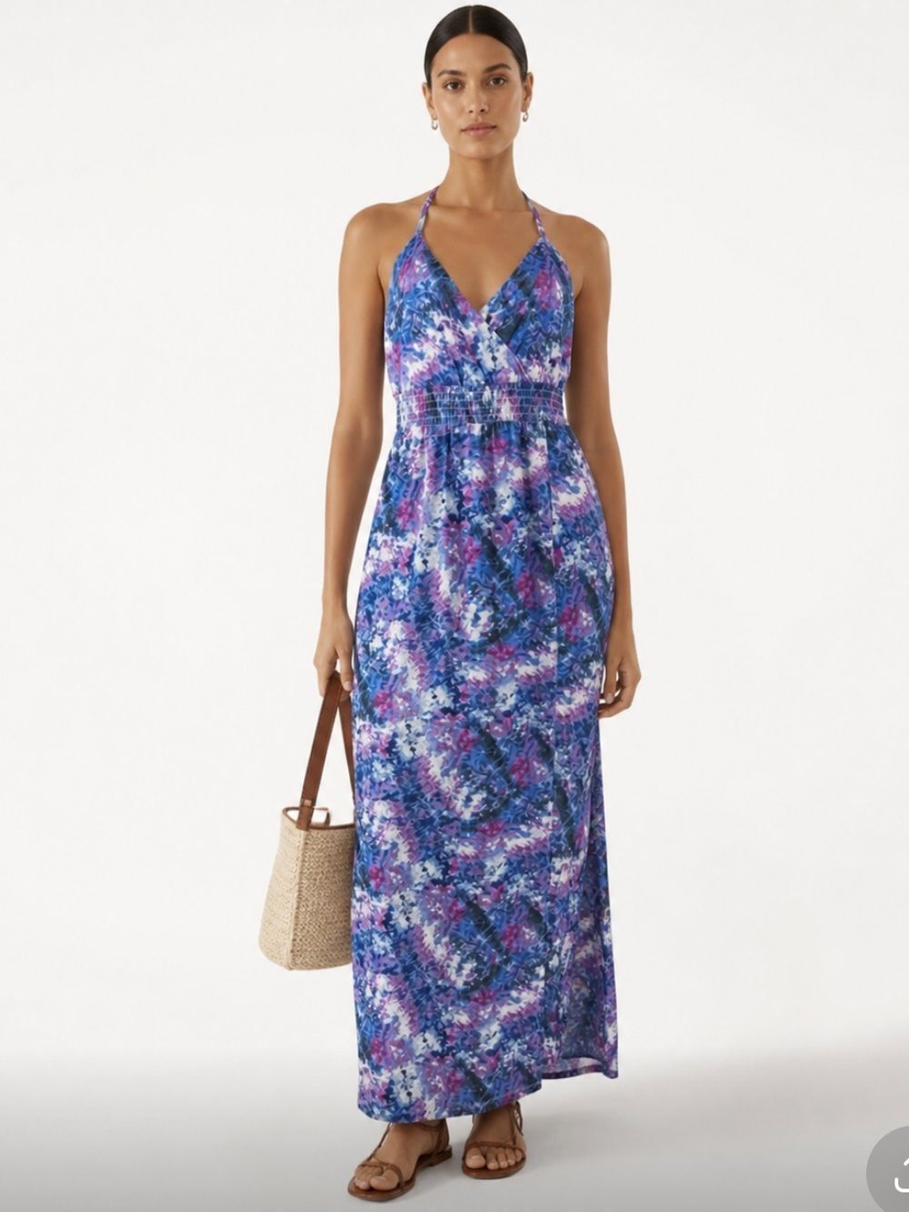 NWT CYNTHIA ROWLEY Blue & Purple Tie-Dye Maxi Dress - Sleeveless V-Neck Size S